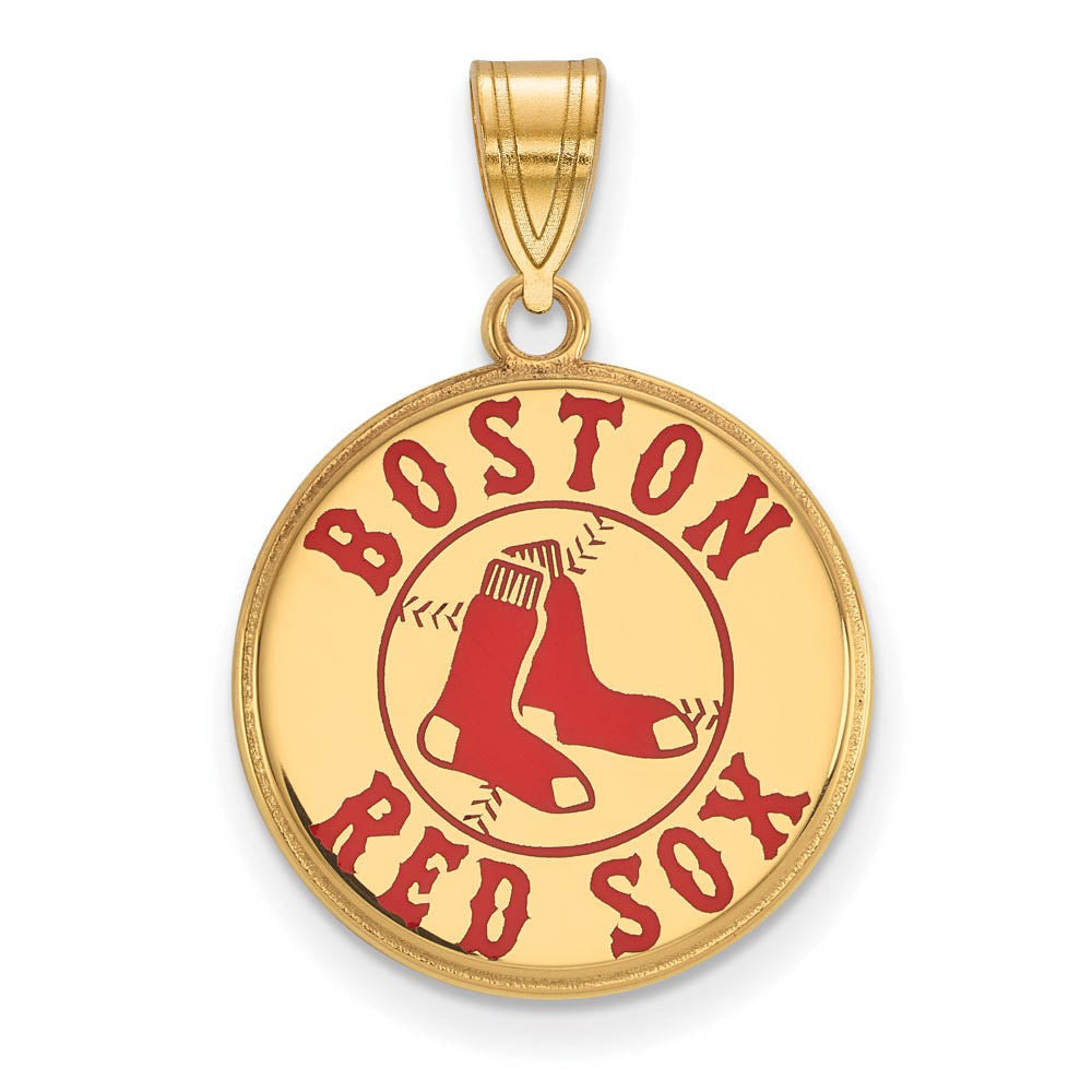 14K Gold Plated Silver MLB Boston Red Sox LG Enamel Disc Pendant, Item P31013 by The Black Bow Jewelry Co.