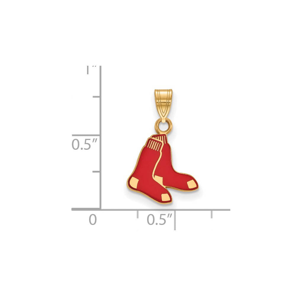 Alternate view of the 14K Gold Plated Silver MLB Boston Red Sox SM Enamel Pendant by The Black Bow Jewelry Co.