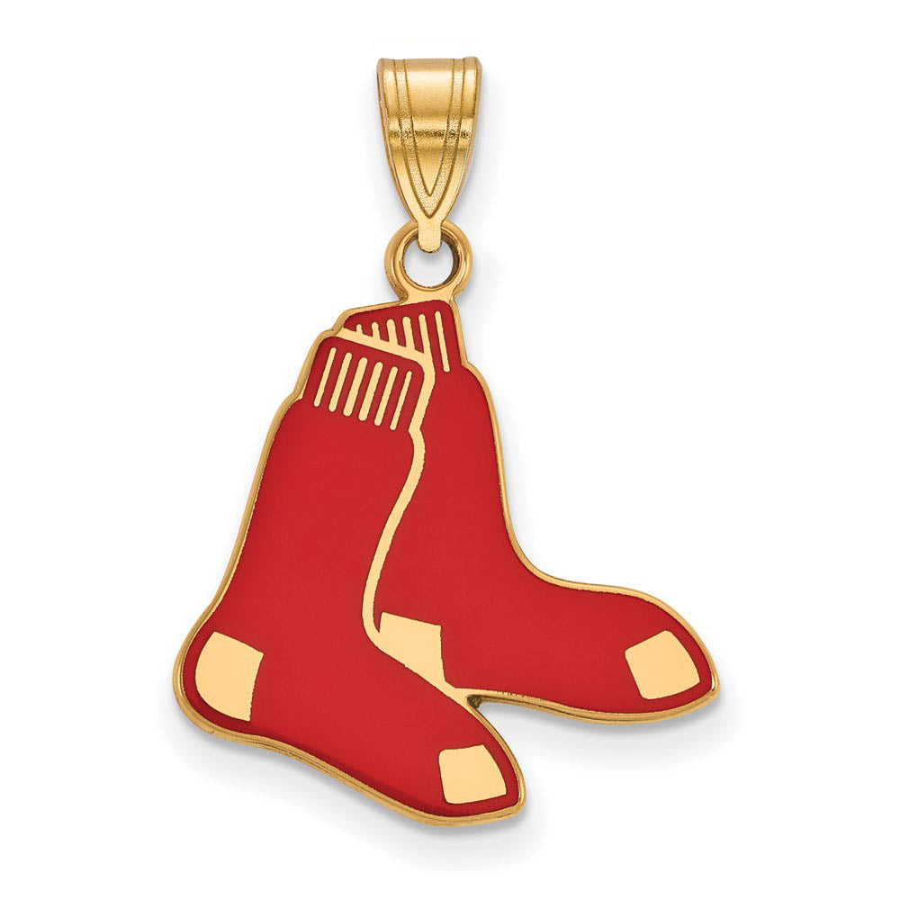 14K Gold Plated Silver MLB Boston Red Sox LG Enamel Socks Pendant, Item P31019 by The Black Bow Jewelry Co.
