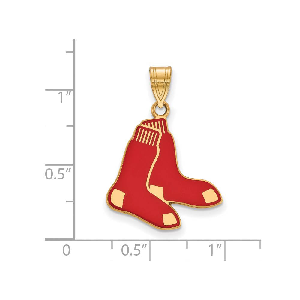 Alternate view of the 14K Gold Plated Silver MLB Boston Red Sox LG Enamel Socks Pendant by The Black Bow Jewelry Co.