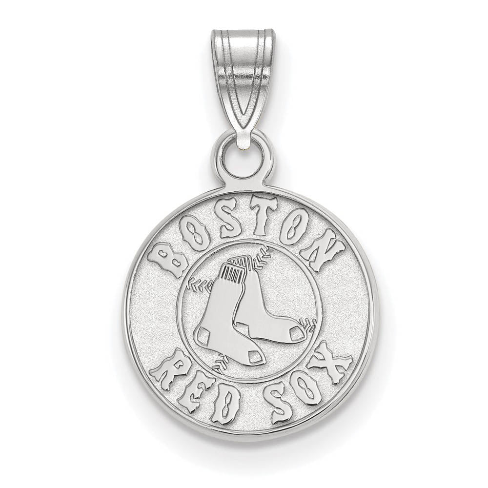 Sterling Silver MLB Boston Red Sox Small Disc Pendant, Item P31023 by The Black Bow Jewelry Co.