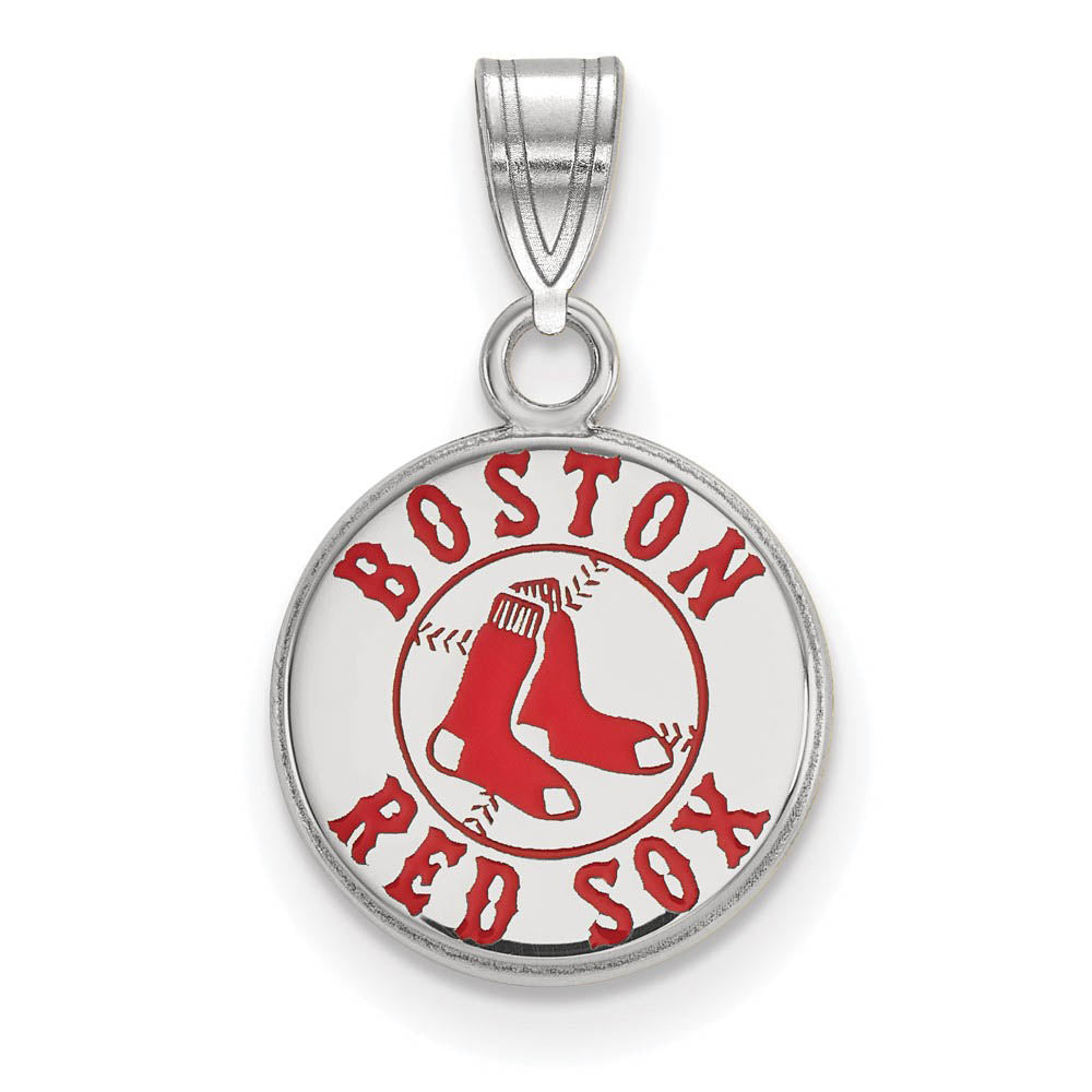 Sterling Silver MLB Boston Red Sox SM Enamel Disc Pendant, Item P31029 by The Black Bow Jewelry Co.