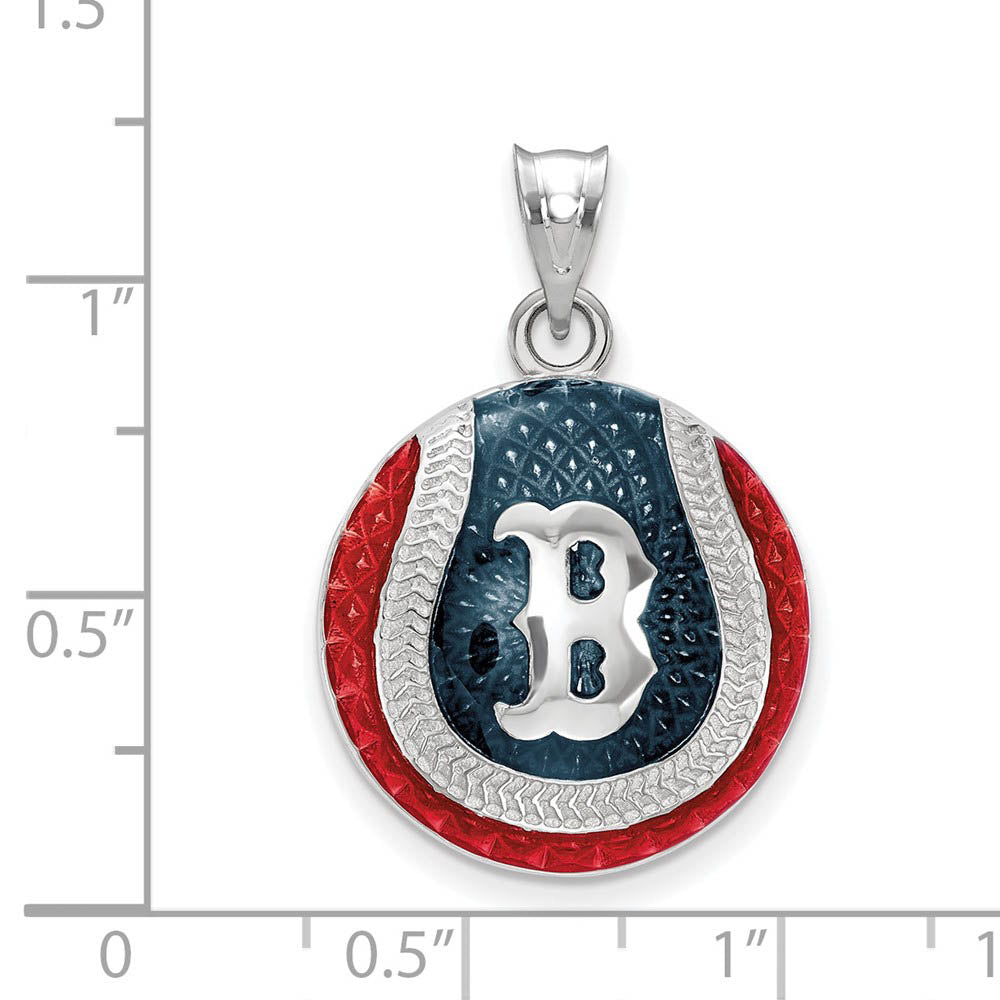 Alternate view of the Sterling Silver MLB Boston Red Sox LG Enamel Baseball Pendant by The Black Bow Jewelry Co.