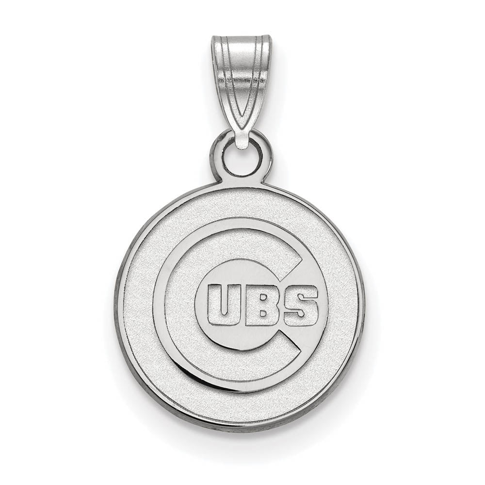 10K White Gold MLB Chicago Cubs Small Disc Pendant, Item P31044 by The Black Bow Jewelry Co.