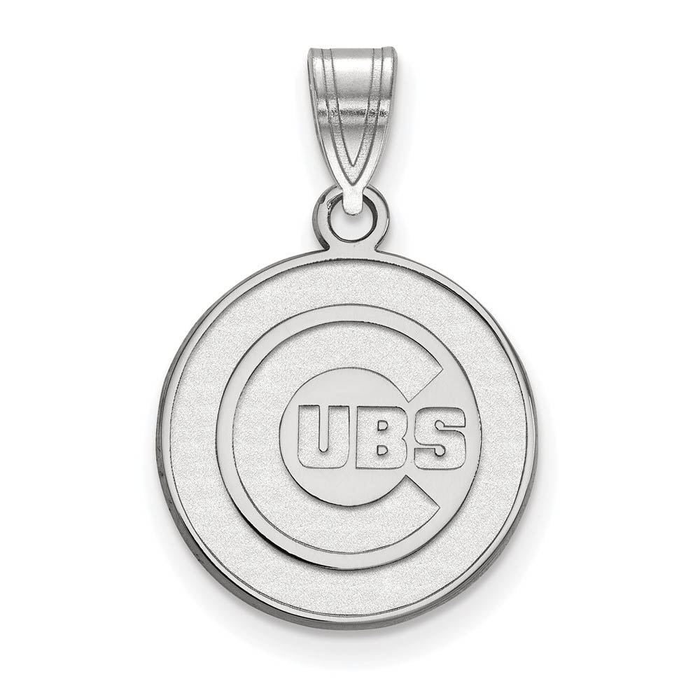 10K White Gold MLB Chicago Cubs Medium Disc Pendant, Item P31045 by The Black Bow Jewelry Co.
