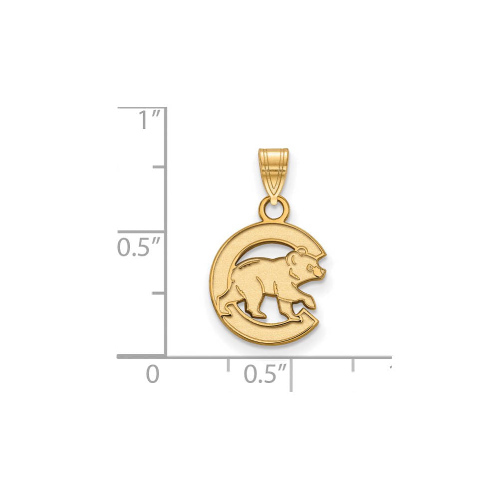 Alternate view of the 10K Yellow Gold MLB Chicago Cubs Letter C Bear Small Pendant by The Black Bow Jewelry Co.