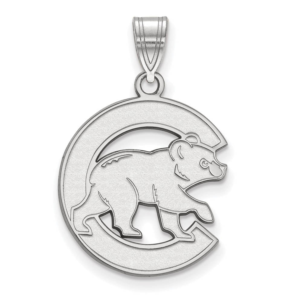 14K White Gold MLB Chicago Cubs Letter C Bear Large Pendant, Item P31061 by The Black Bow Jewelry Co.
