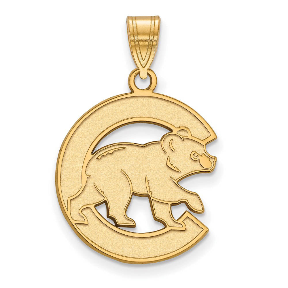 14K Yellow Gold MLB Chicago Cubs Letter C Bear Large Pendant, Item P31067 by The Black Bow Jewelry Co.