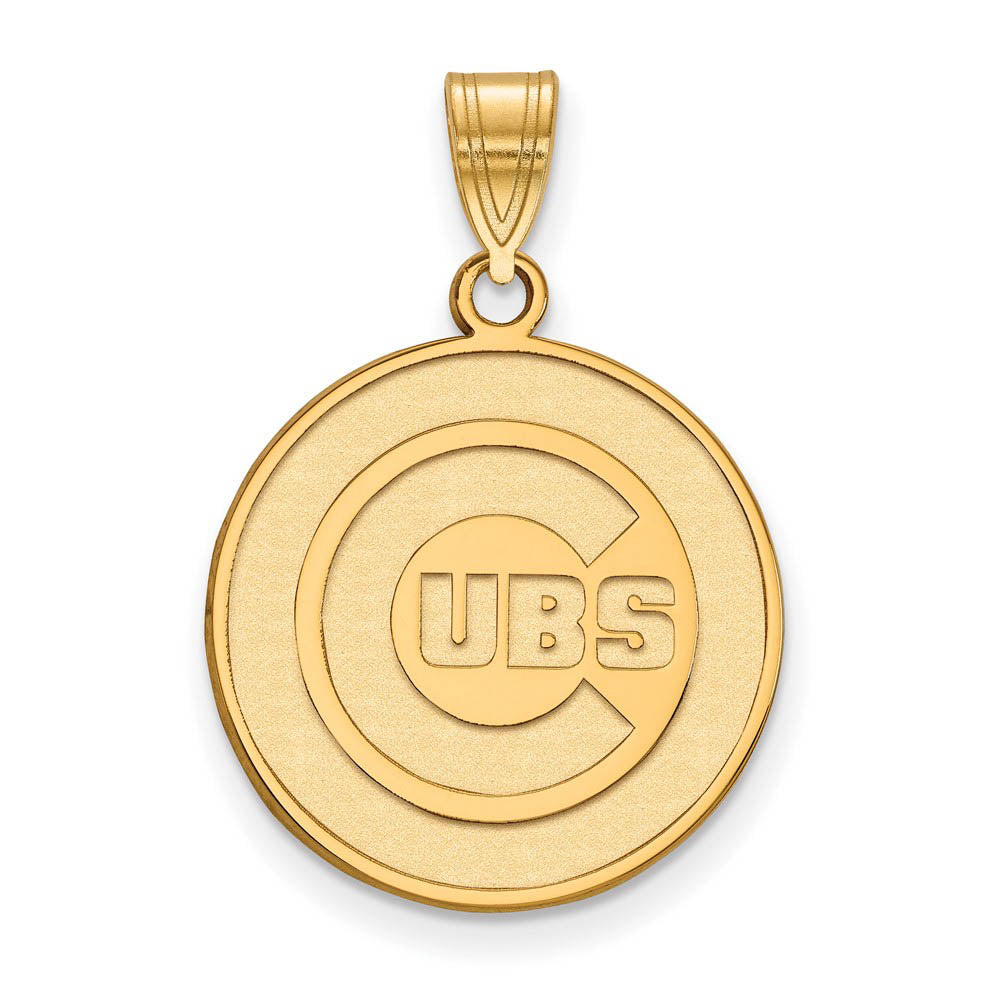 14K Gold Plated Silver MLB Chicago Cubs Large Disc Pendant, Item P31071 by The Black Bow Jewelry Co.