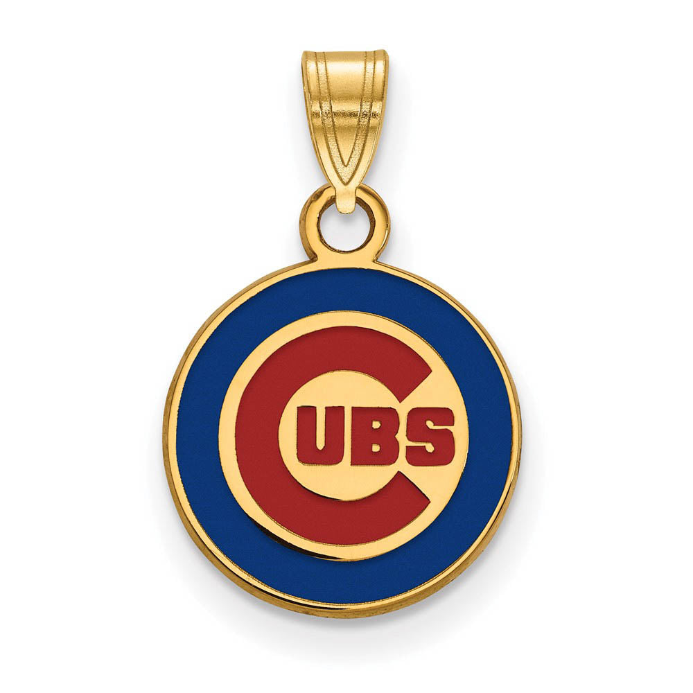 14K Gold Plated Silver MLB Chicago Cubs SM Enamel Pendant, Item P31072 by The Black Bow Jewelry Co.