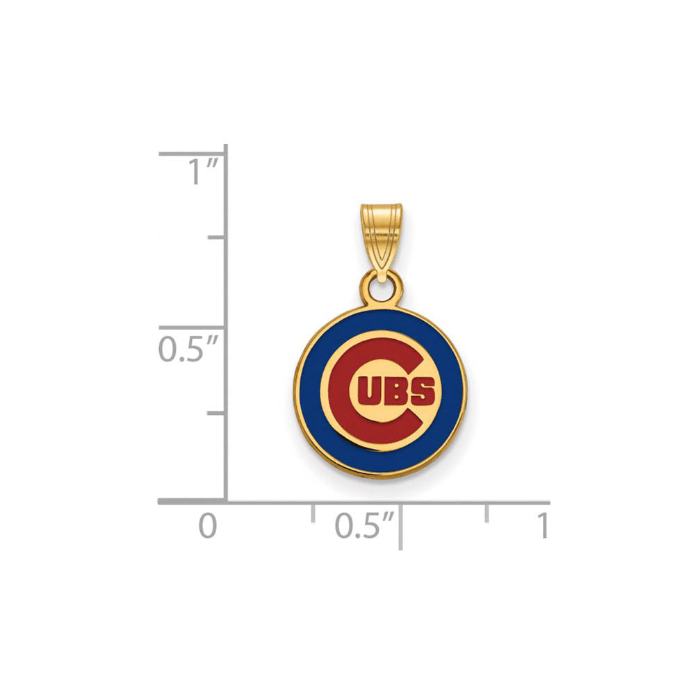 Alternate view of the 14K Gold Plated Silver MLB Chicago Cubs SM Enamel Pendant by The Black Bow Jewelry Co.