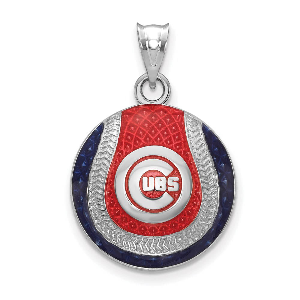 Sterling Silver MLB Chicago Cubs Enamel LG Baseball Pendant, Item P31085 by The Black Bow Jewelry Co.
