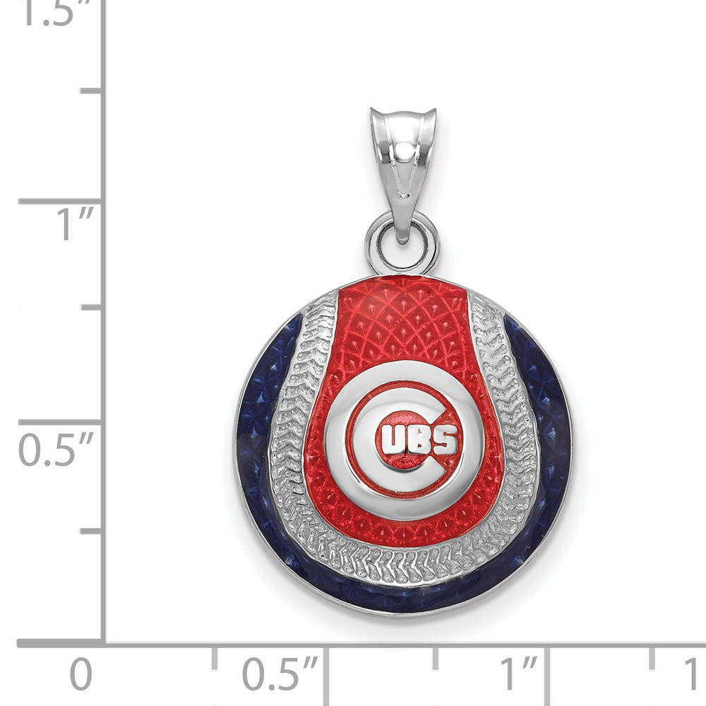 Alternate view of the Sterling Silver MLB Chicago Cubs Enamel LG Baseball Pendant by The Black Bow Jewelry Co.