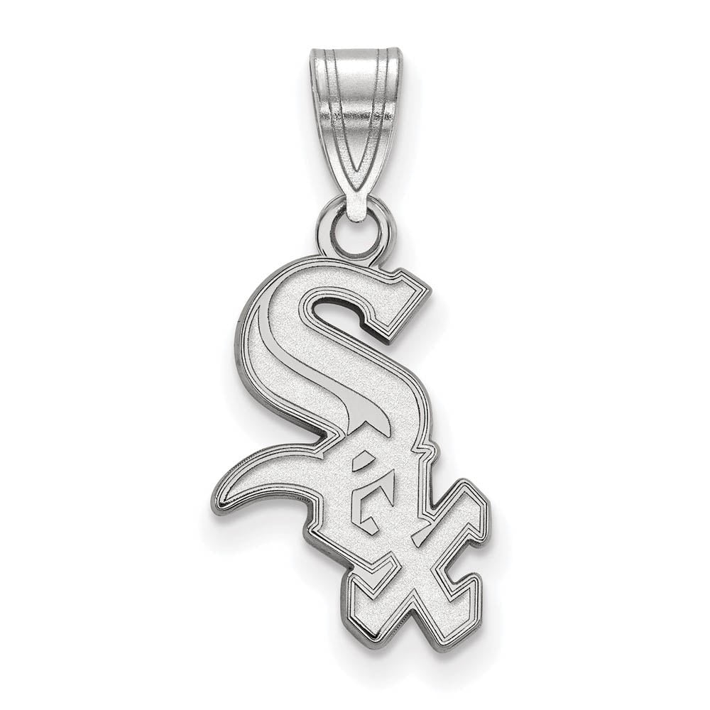 10K White Gold MLB Chicago White Sox Script Medium Pendant, Item P31090 by The Black Bow Jewelry Co.