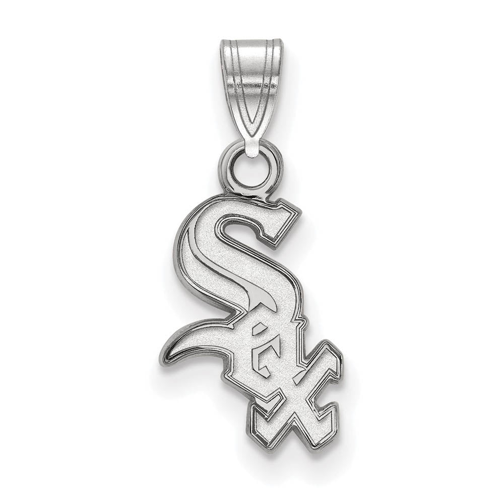 14K White Gold MLB Chicago White Sox Script Small Pendant, Item P31102 by The Black Bow Jewelry Co.