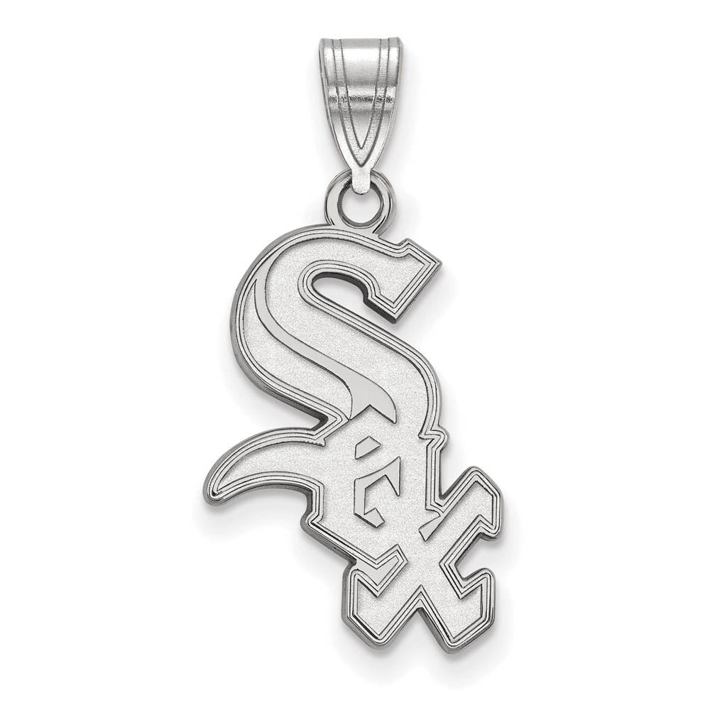 14K White Gold MLB Chicago White Sox Script Large Pendant, Item P31104 by The Black Bow Jewelry Co.