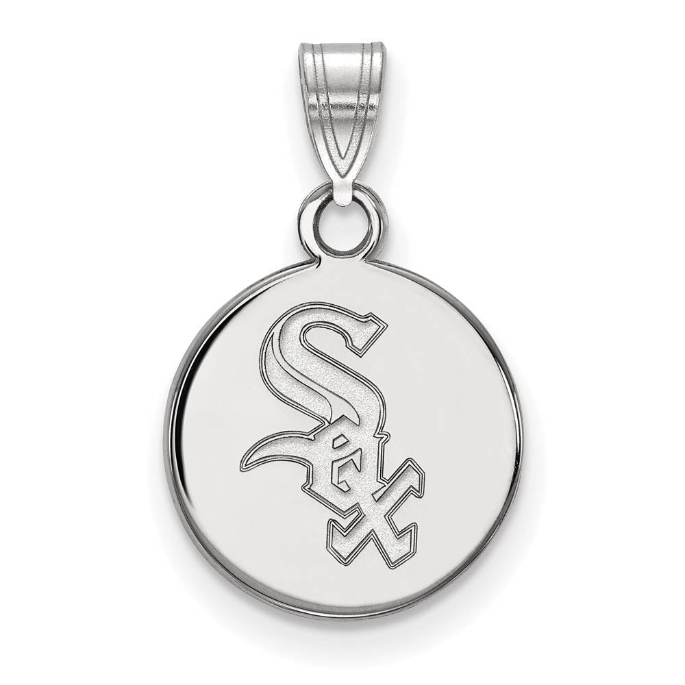 14K White Gold MLB Chicago White Sox Small Disc Pendant, Item P31105 by The Black Bow Jewelry Co.