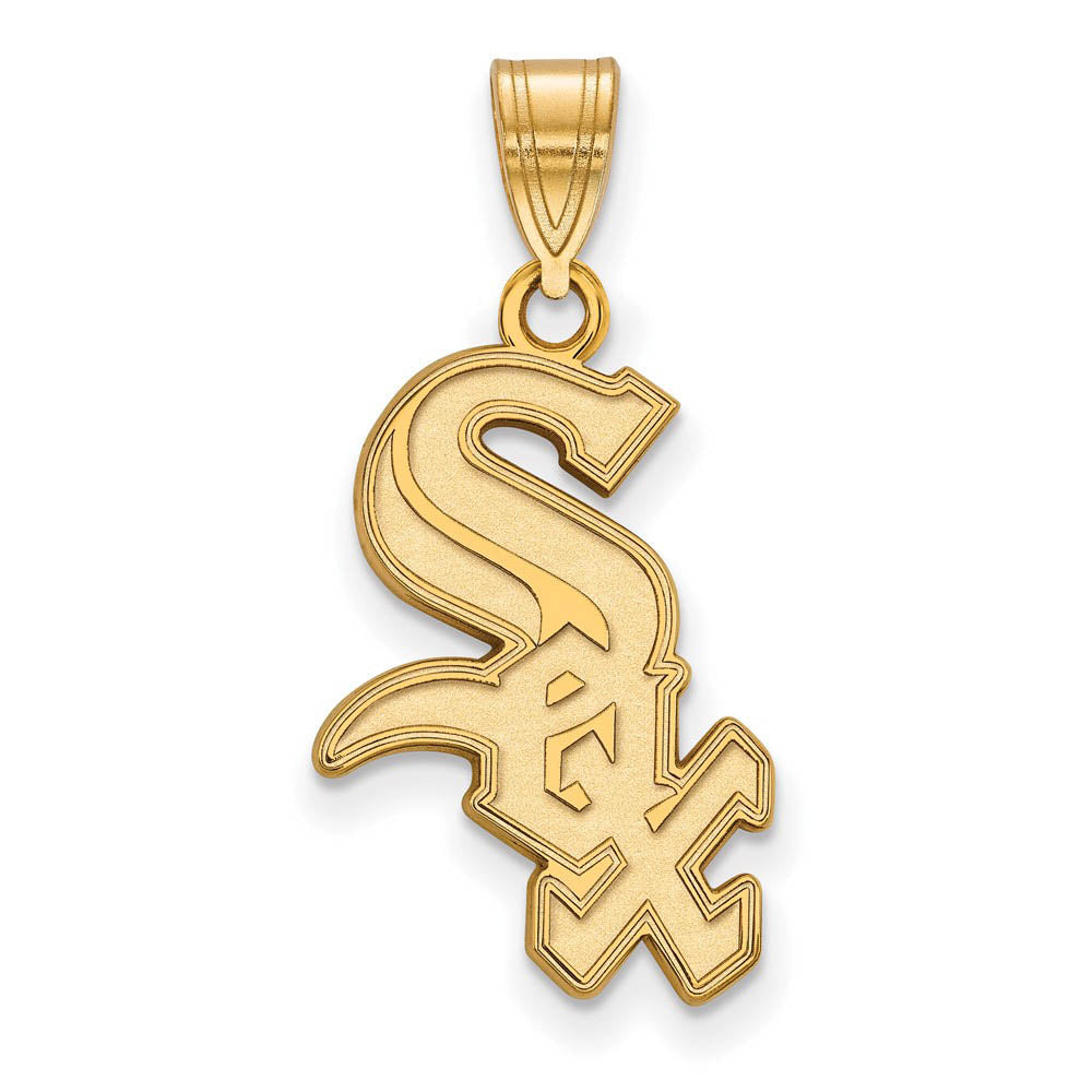 14K Yellow Gold MLB Chicago White Sox Script Large Pendant, Item P31110 by The Black Bow Jewelry Co.