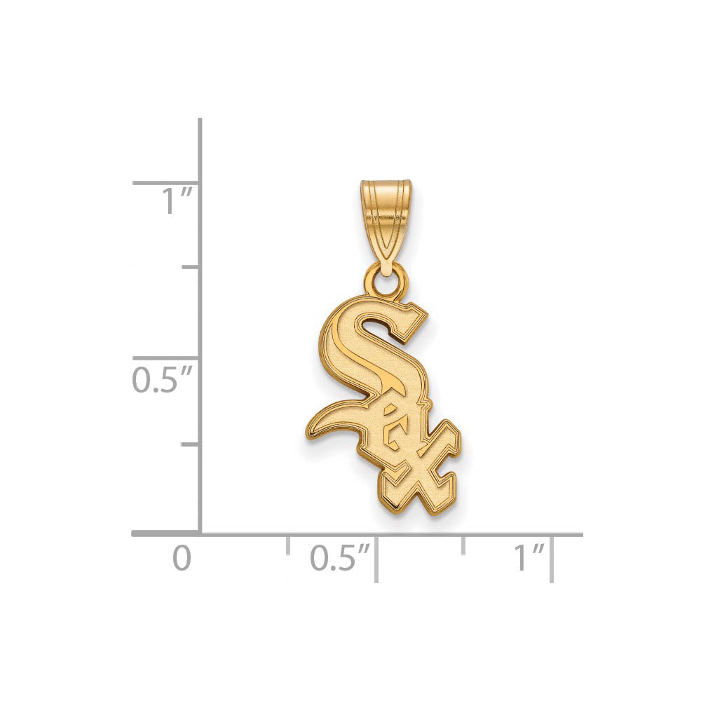 Alternate view of the 14K Gold Plated Silver MLB Chicago White Sox Script MD Pendant by The Black Bow Jewelry Co.