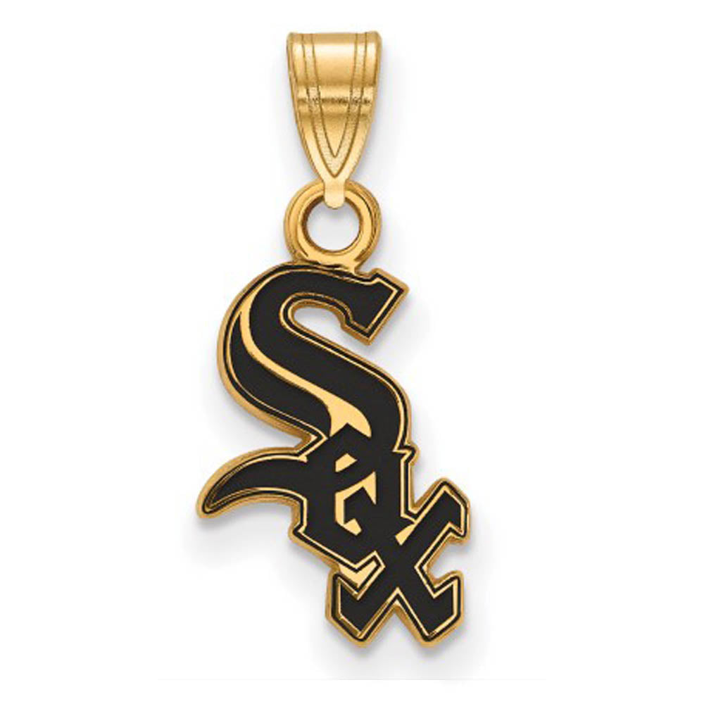 14K Gold Plated Silver MLB Chicago White Sox SM Enamel Pendant, Item P31116 by The Black Bow Jewelry Co.