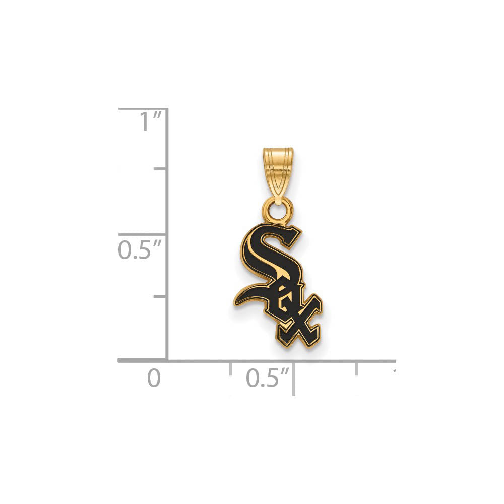 Alternate view of the 14K Gold Plated Silver MLB Chicago White Sox SM Enamel Pendant by The Black Bow Jewelry Co.