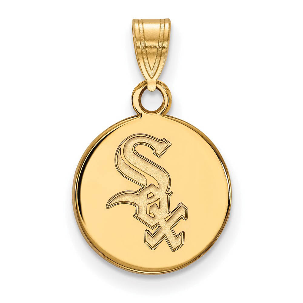 14K Gold Plated Silver MLB Chicago White Sox SM Disc Pendant, Item P31117 by The Black Bow Jewelry Co.