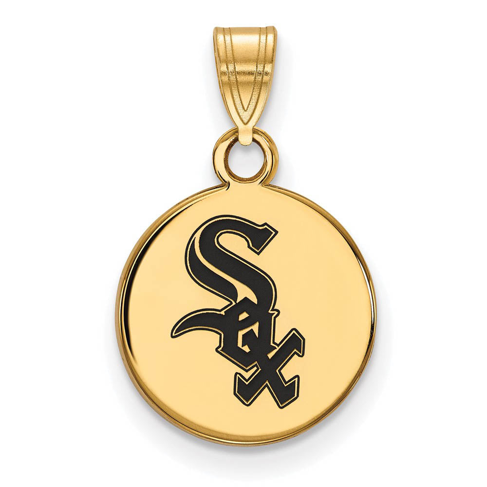 14K Gold Plated Silver MLB Chicago White Sox SM Enamel Disc Pendant, Item P31118 by The Black Bow Jewelry Co.