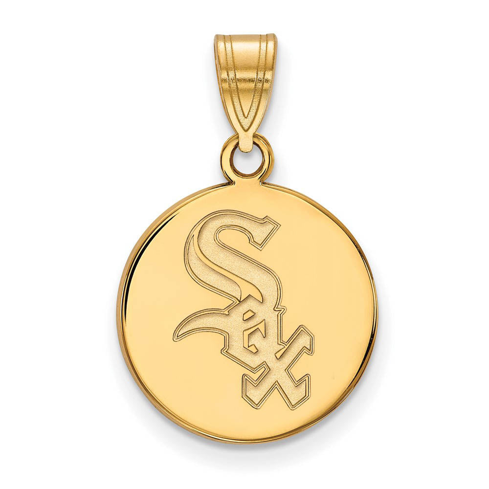 14K Gold Plated Silver MLB Chicago White Sox MD Disc Pendant, Item P31119 by The Black Bow Jewelry Co.