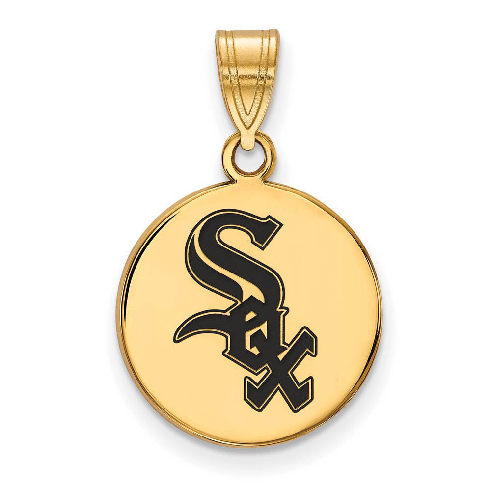 14K Gold Plated Silver MLB Chicago White Sox MD Enamel Disc Pendant, Item P31120 by The Black Bow Jewelry Co.