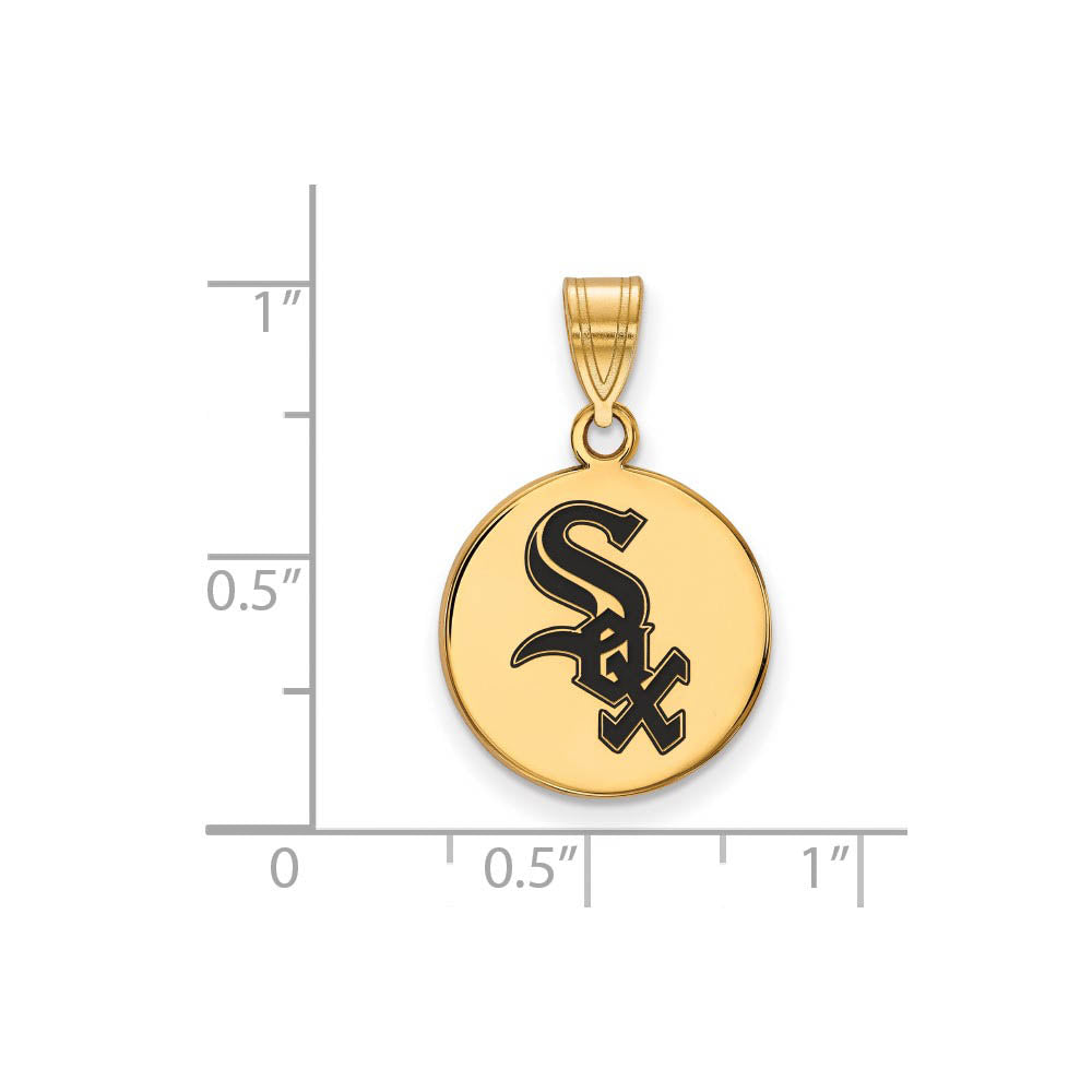 Alternate view of the 14K Gold Plated Silver MLB Chicago White Sox MD Enamel Disc Pendant by The Black Bow Jewelry Co.