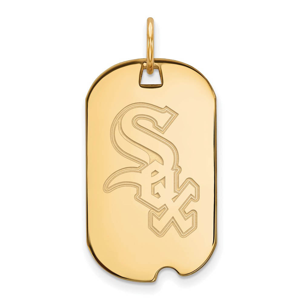 14K Gold Plated Silver MLB Chicago White Sox Small Dog Tag Pendant, Item P31121 by The Black Bow Jewelry Co.
