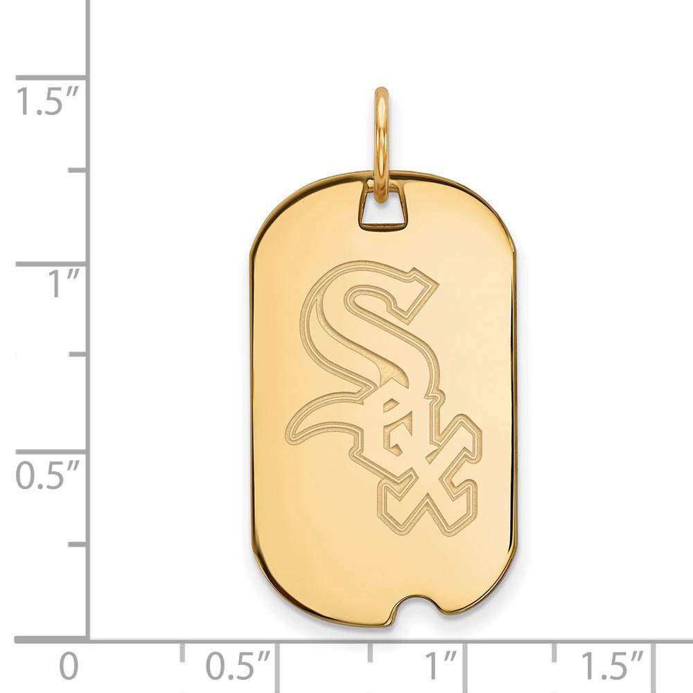 Alternate view of the 14K Gold Plated Silver MLB Chicago White Sox Small Dog Tag Pendant by The Black Bow Jewelry Co.