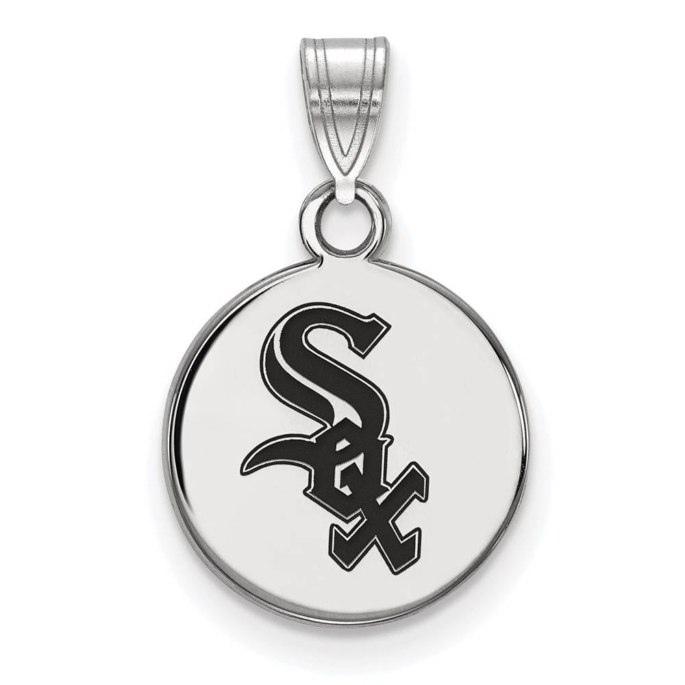 Sterling Silver MLB Chicago White Sox SM Enamel Disc Pendant, Item P31128 by The Black Bow Jewelry Co.