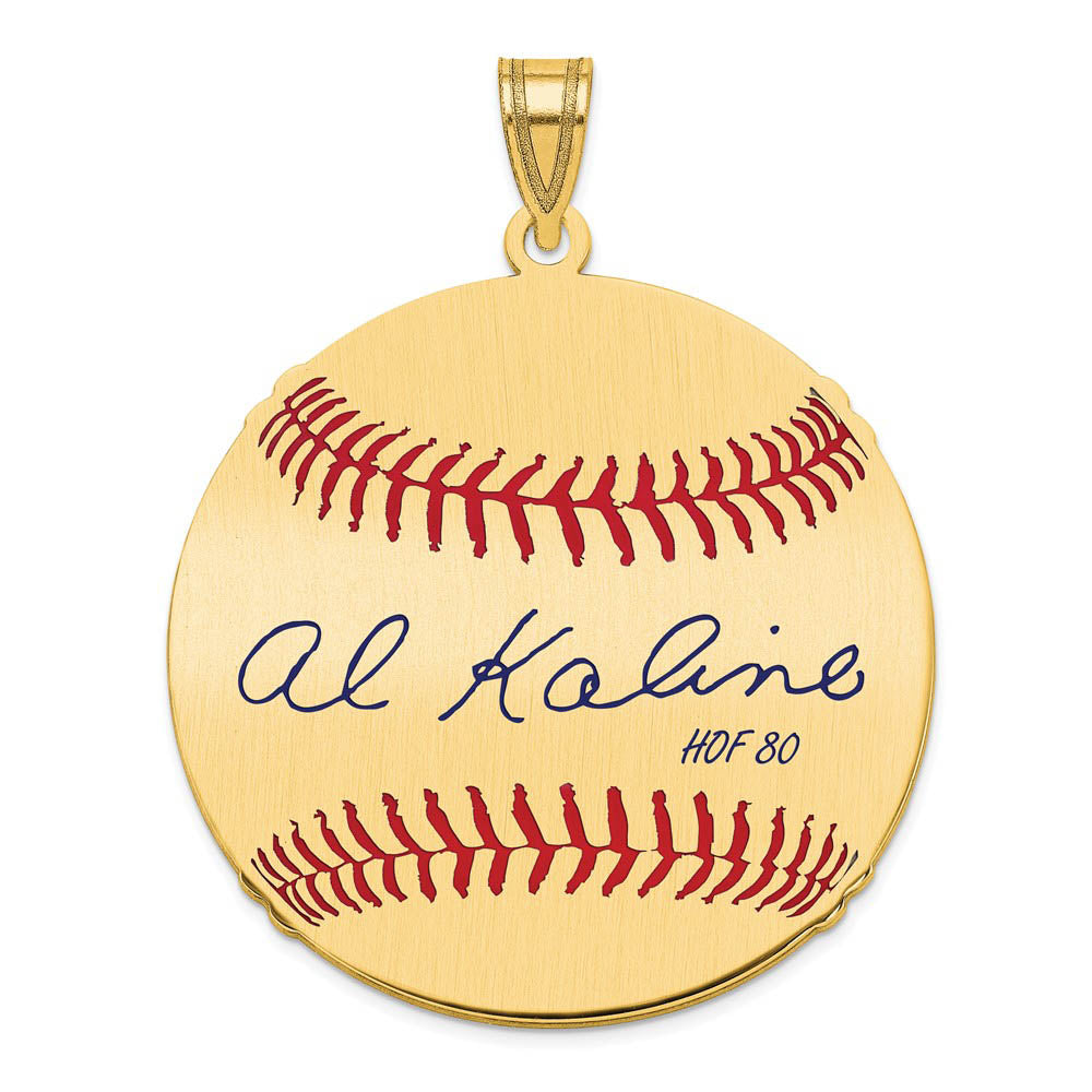 14K Gold Plated Al Kaline Signature LG Enamel Baseball Pendant, Item P31169 by The Black Bow Jewelry Co.