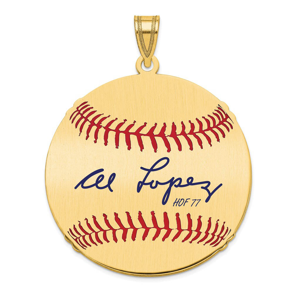 14K Gold Plated Al Lopez Signature LG Enamel Baseball Pendant, Item P31170 by The Black Bow Jewelry Co.