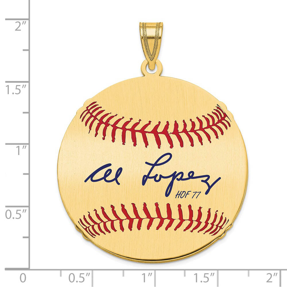 Alternate view of the 14K Gold Plated Al Lopez Signature LG Enamel Baseball Pendant by The Black Bow Jewelry Co.