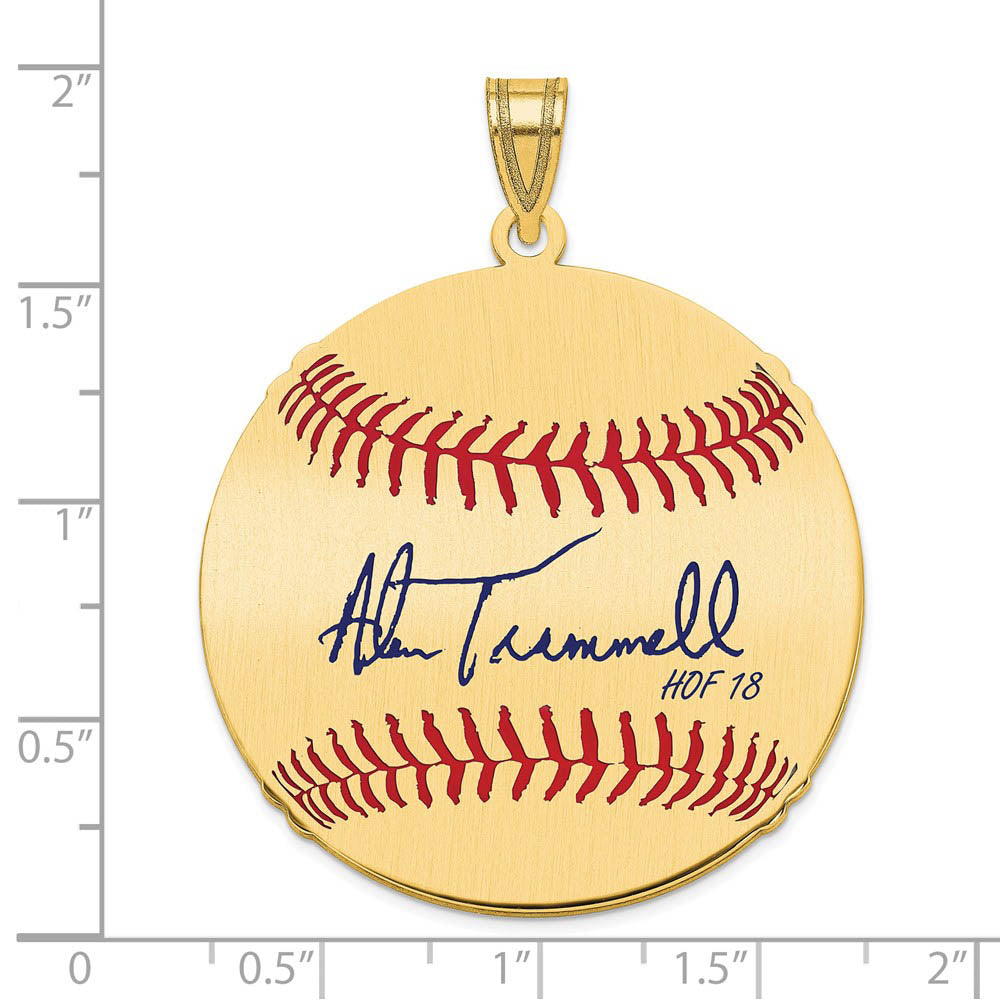 Alternate view of the 14K Gold Plated Alan Trammell Signature LG Enamel Baseball Pendant by The Black Bow Jewelry Co.