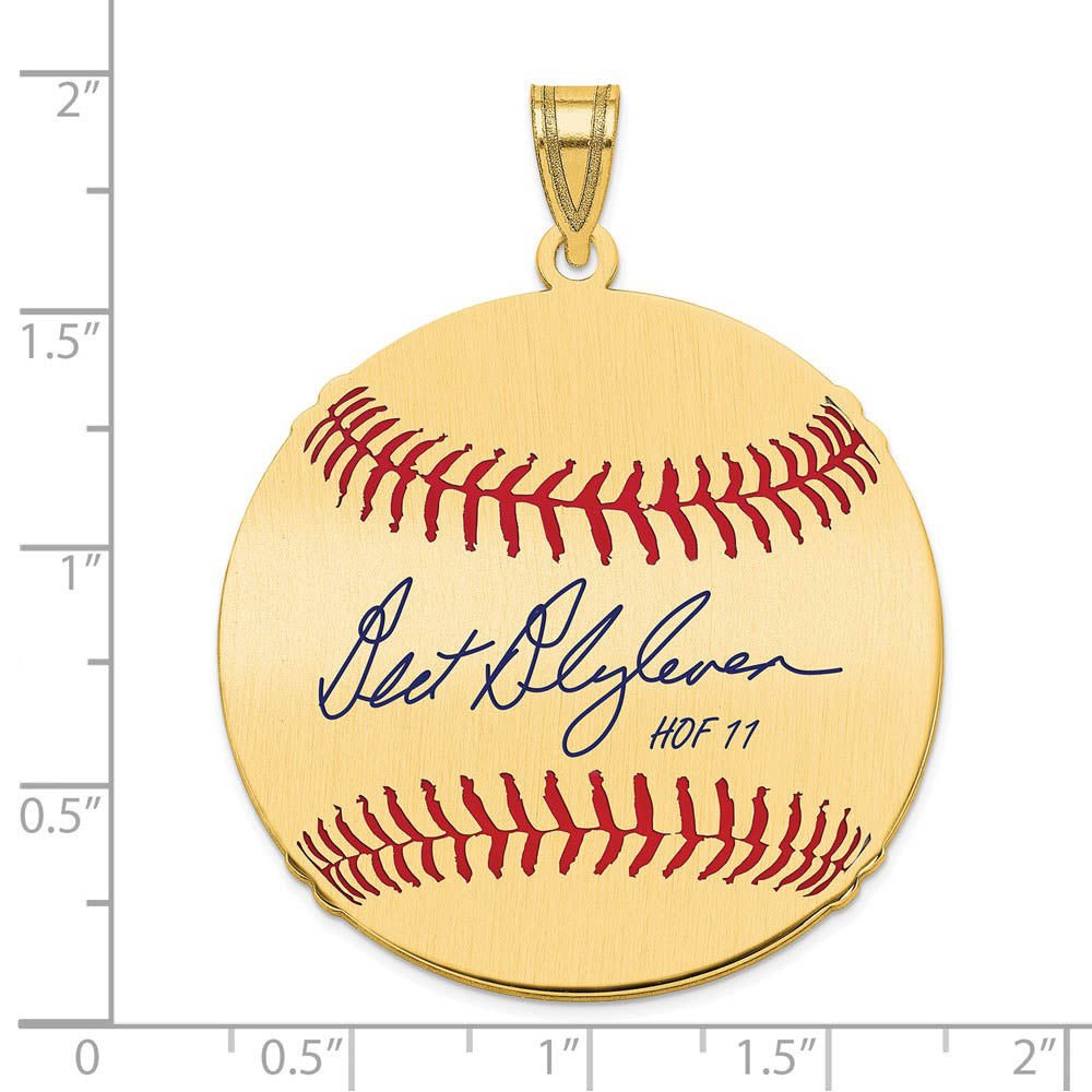 Alternate view of the 14K Gold Plated Bert Blyleven Signature LG Enamel Baseball Pendant by The Black Bow Jewelry Co.