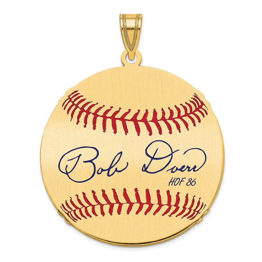14K Gold Plated Bobby Doerr Signature LG Enamel Baseball Pendant, Item P31173 by The Black Bow Jewelry Co.