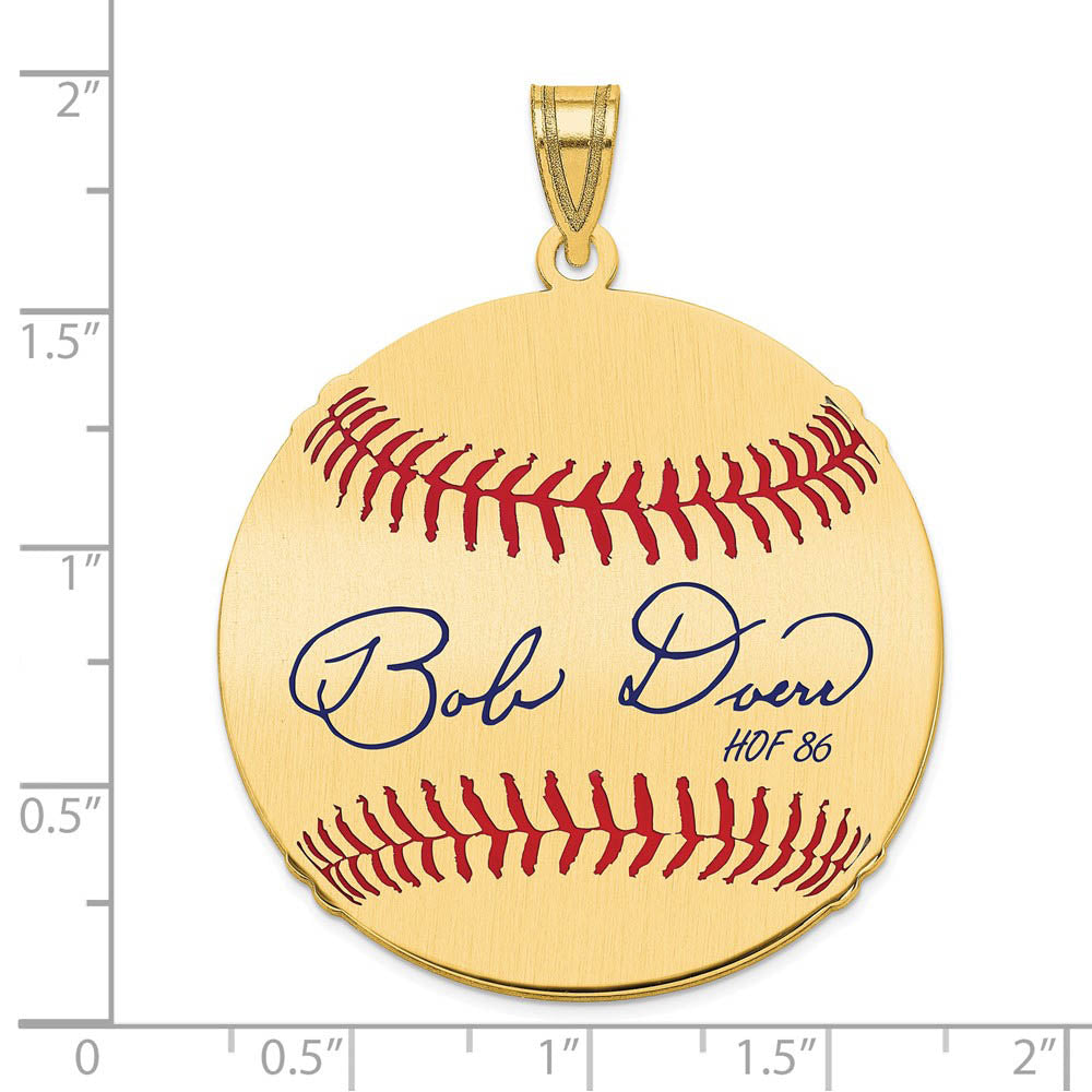 Alternate view of the 14K Gold Plated Bobby Doerr Signature LG Enamel Baseball Pendant by The Black Bow Jewelry Co.