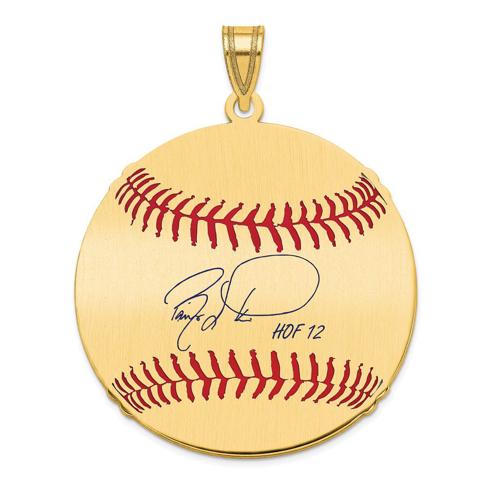 14K Gold Plated Barry Larkin Signature LG Enamel Baseball Pendant, Item P31175 by The Black Bow Jewelry Co.