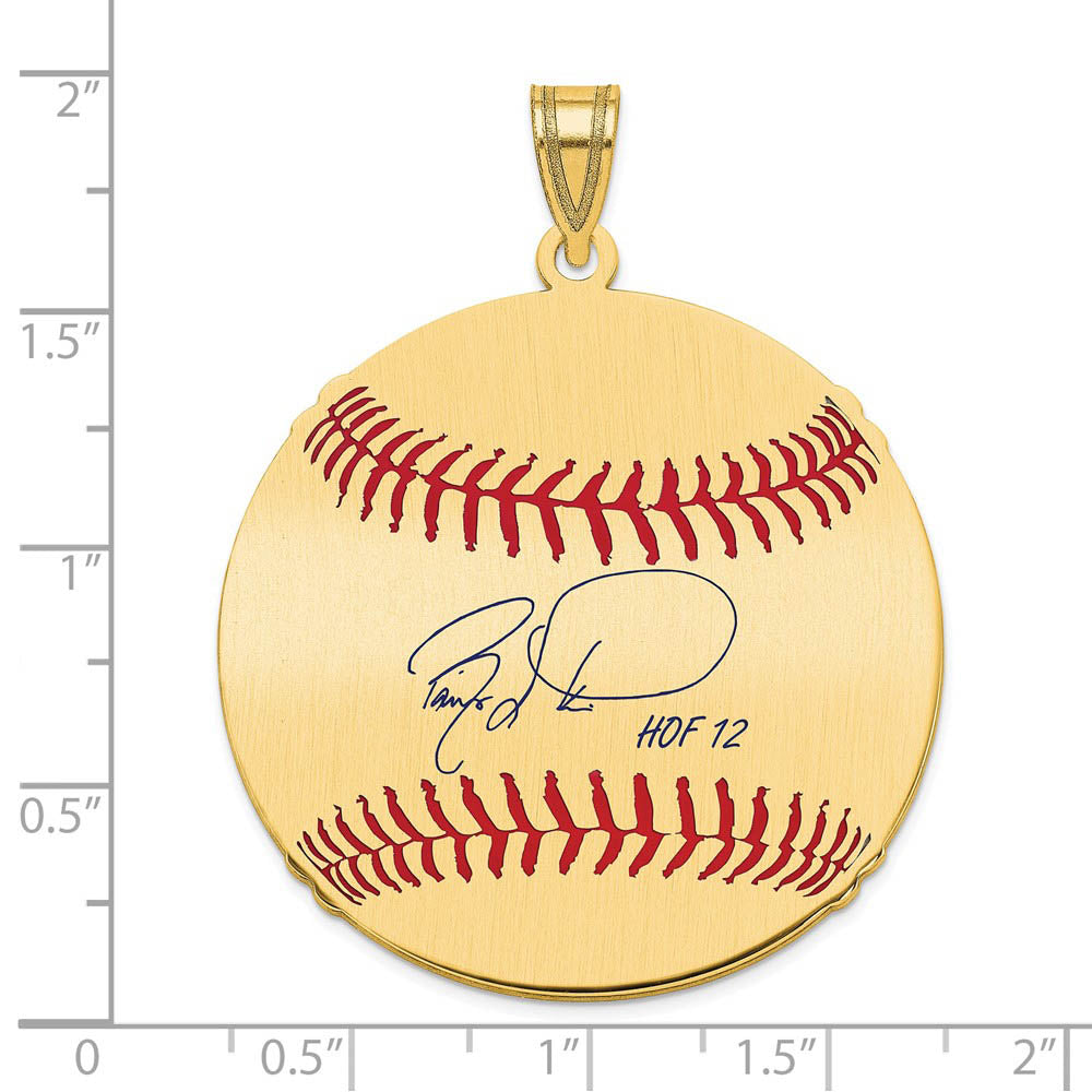 Alternate view of the 14K Gold Plated Barry Larkin Signature LG Enamel Baseball Pendant by The Black Bow Jewelry Co.