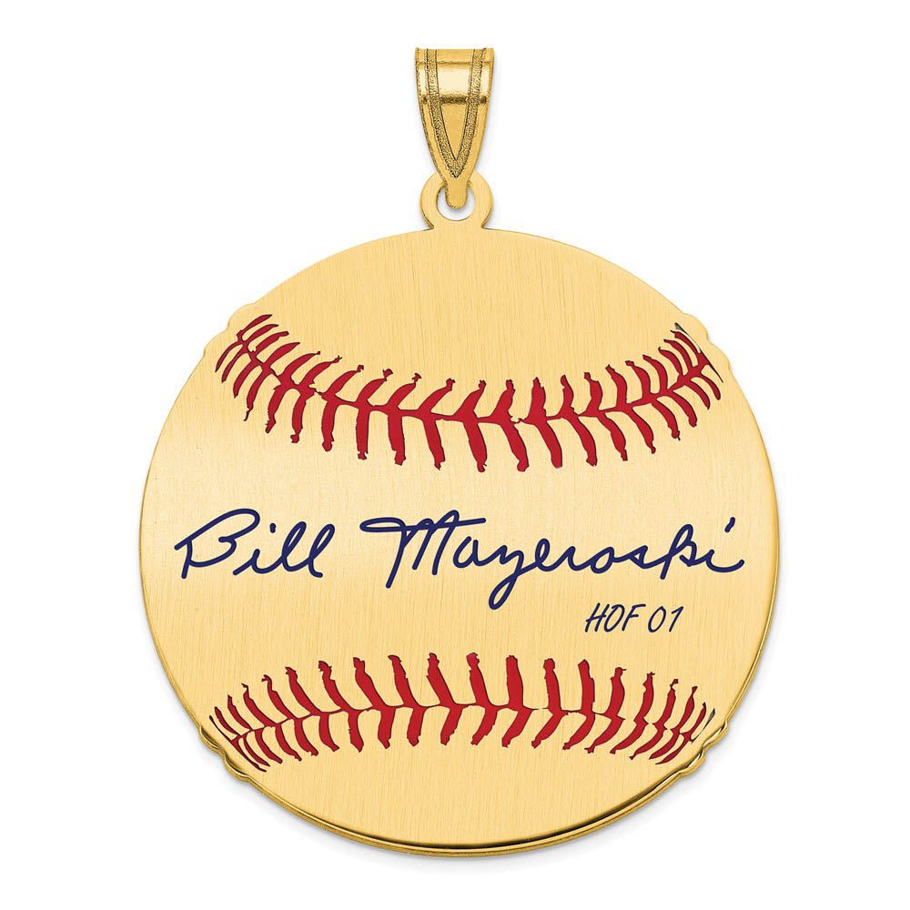 14K Gold Plated Bill Mazeroski Signature LG Enamel Baseball Pendant, Item P31178 by The Black Bow Jewelry Co.