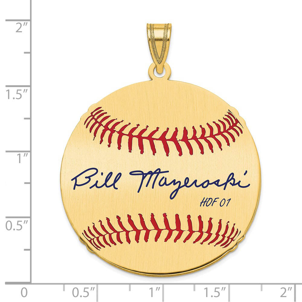 Alternate view of the 14K Gold Plated Bill Mazeroski Signature LG Enamel Baseball Pendant by The Black Bow Jewelry Co.