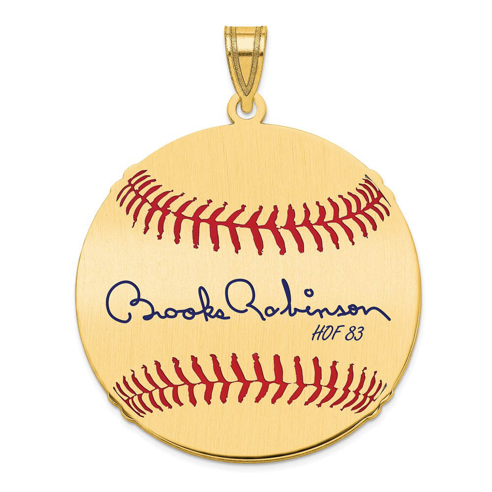 14K Gold Plated Brooks Robinson Signature LG Enamel Baseball Pendant, Item P31179 by The Black Bow Jewelry Co.