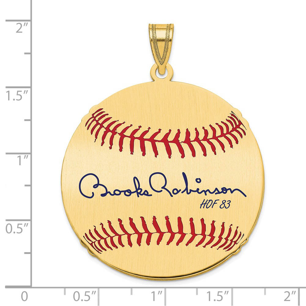 Alternate view of the 14K Gold Plated Brooks Robinson Signature LG Enamel Baseball Pendant by The Black Bow Jewelry Co.