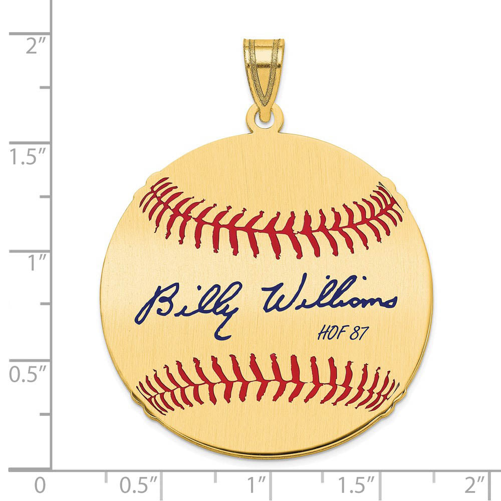 Alternate view of the 14K Gold Plated Billy Williams Signature LG Enamel Baseball Pendant by The Black Bow Jewelry Co.