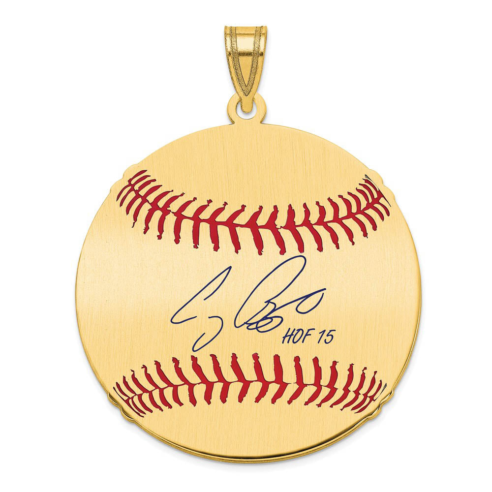 14K Gold Plated Craig Biggio Signature LG Enamel Baseball Pendant, Item P31182 by The Black Bow Jewelry Co.