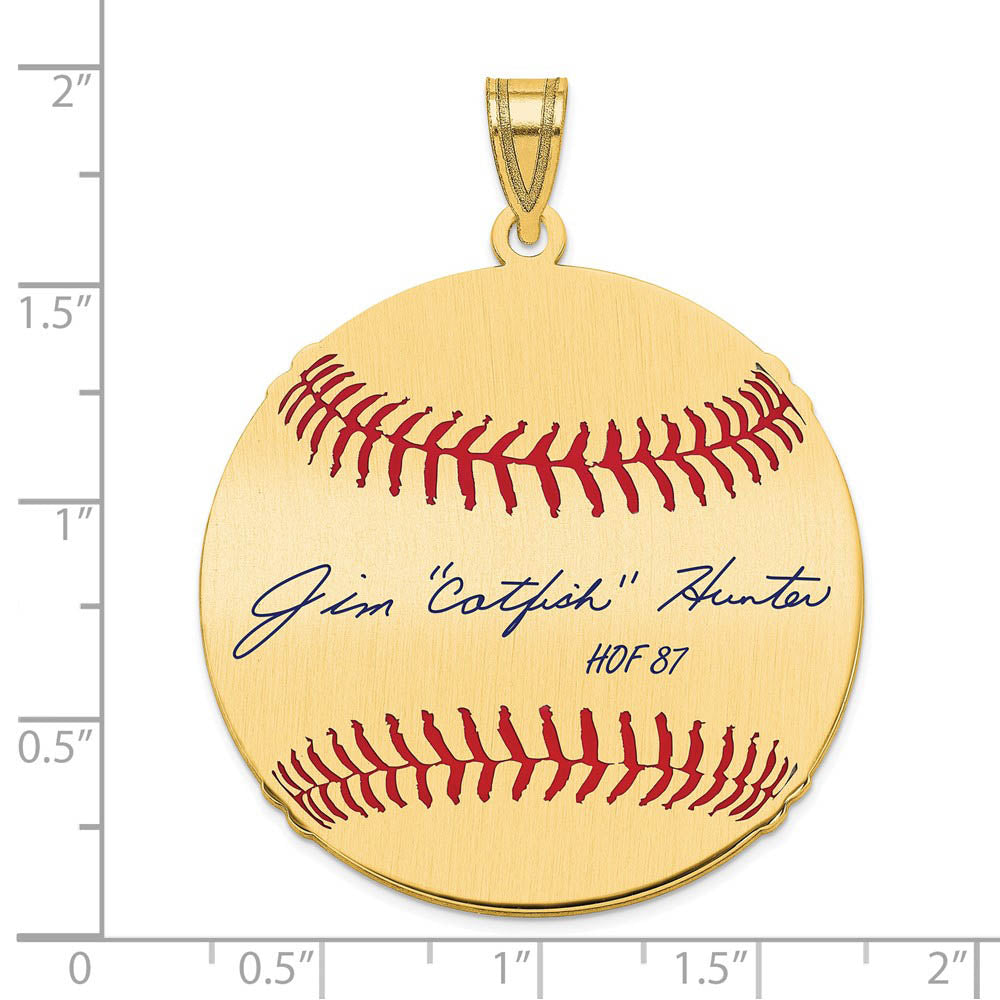 Alternate view of the 14K Gold Plated Catfish Hunter Signature LG Enamel Baseball Pendant by The Black Bow Jewelry Co.