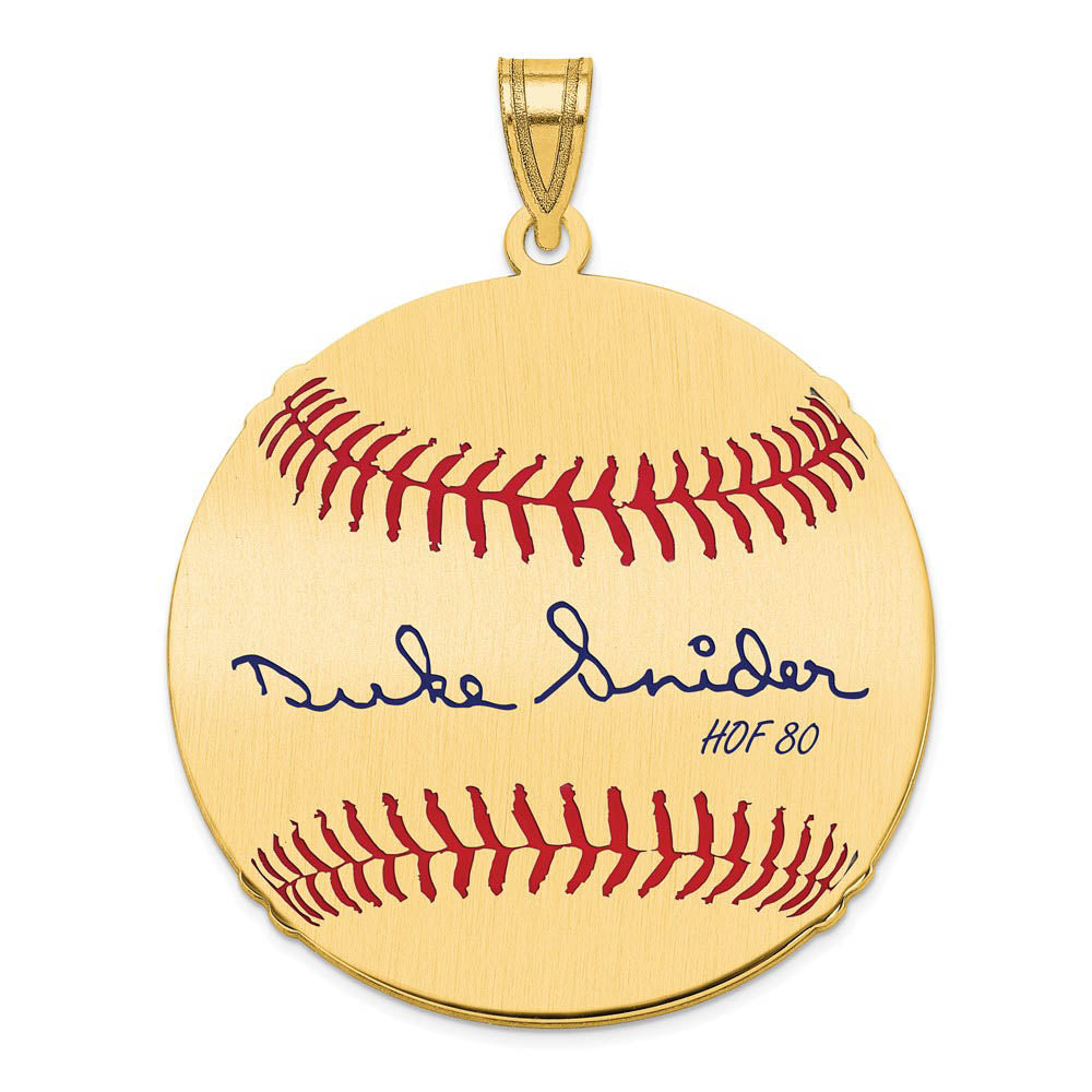 14K Gold Plated Duke Snider Signature LG Enamel Baseball Pendant, Item P31184 by The Black Bow Jewelry Co.
